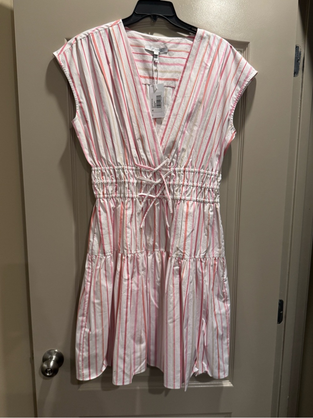 NWT Derek Lam 10 Crosby Striped Cotton Wrap Dress White/Pink Size 10 Retail $450